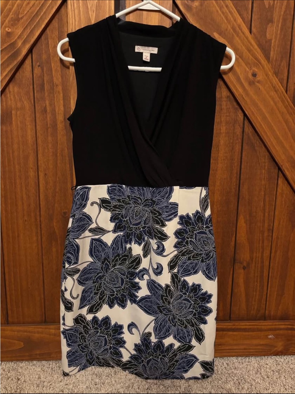 Dress Barn Black Top with White & Navy Floral Skirt Mini Dress